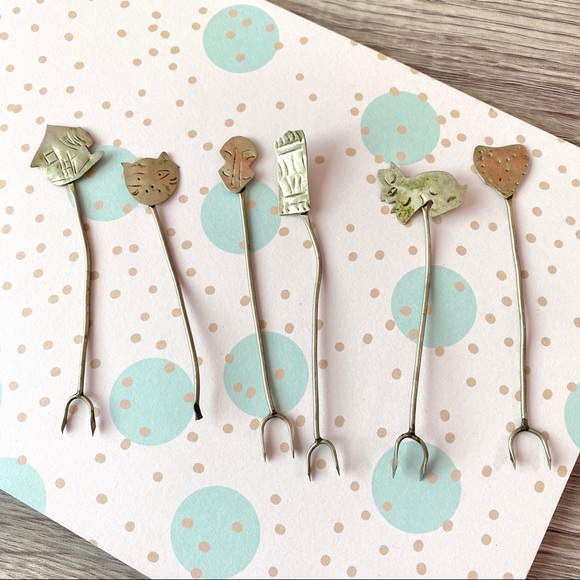 Other - 6 Vintage Mid Century Appetizer PICK FORKS Metal